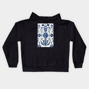 Floral Garden Botanical Print with Delft Blue and White Kids Hoodie